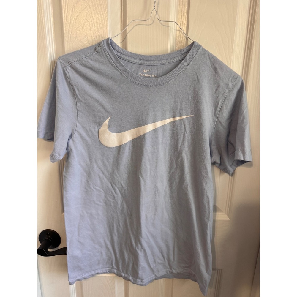 Nike Men's Small Light Blue Big Swoosh Logo Short Sleeve T-Shirt